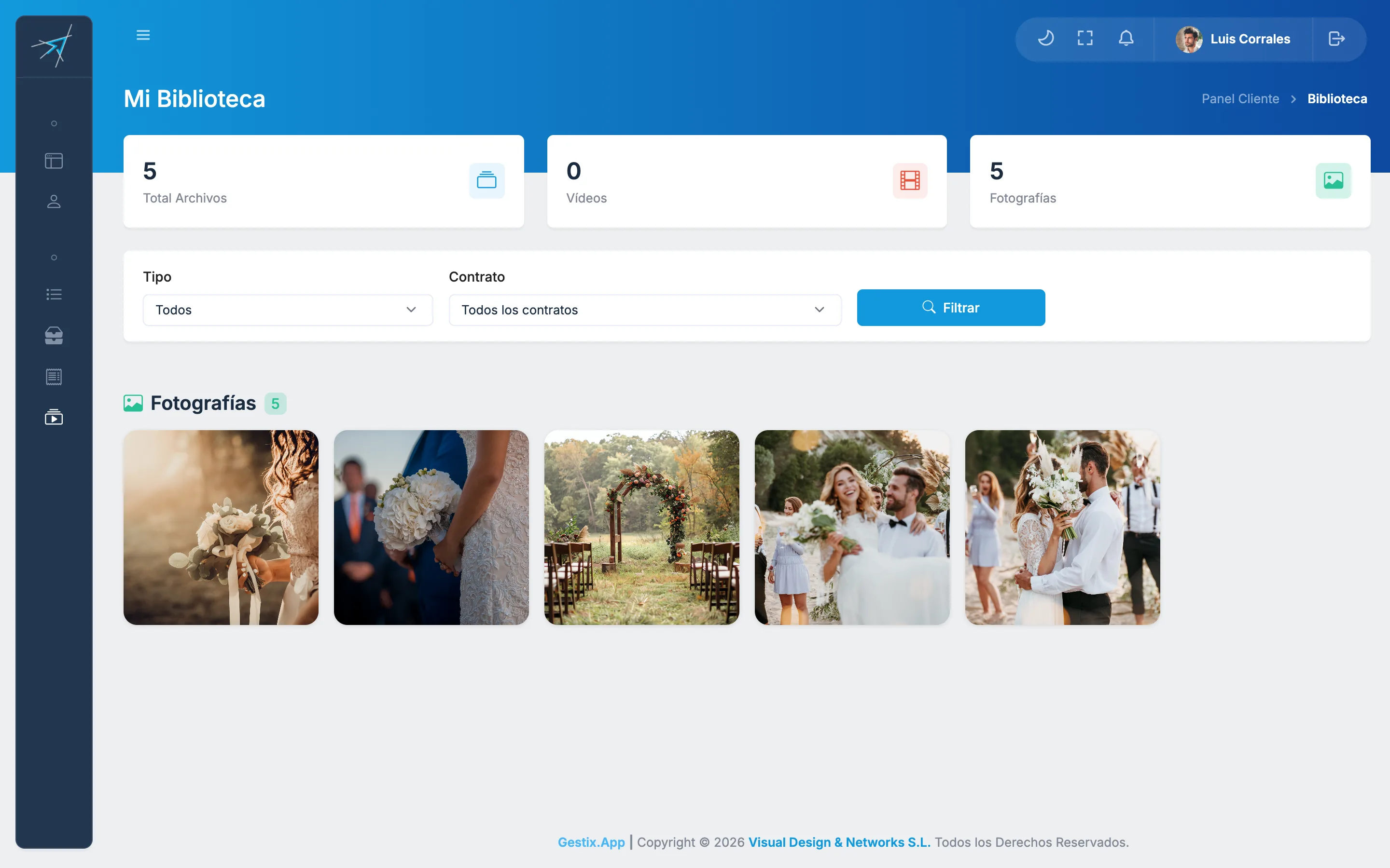 Biblioteca de medios del cliente con fotos y vídeos